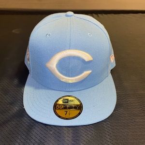 Baby Blue Cincinnati Reds Fitted Hat with Pink Under Brim
